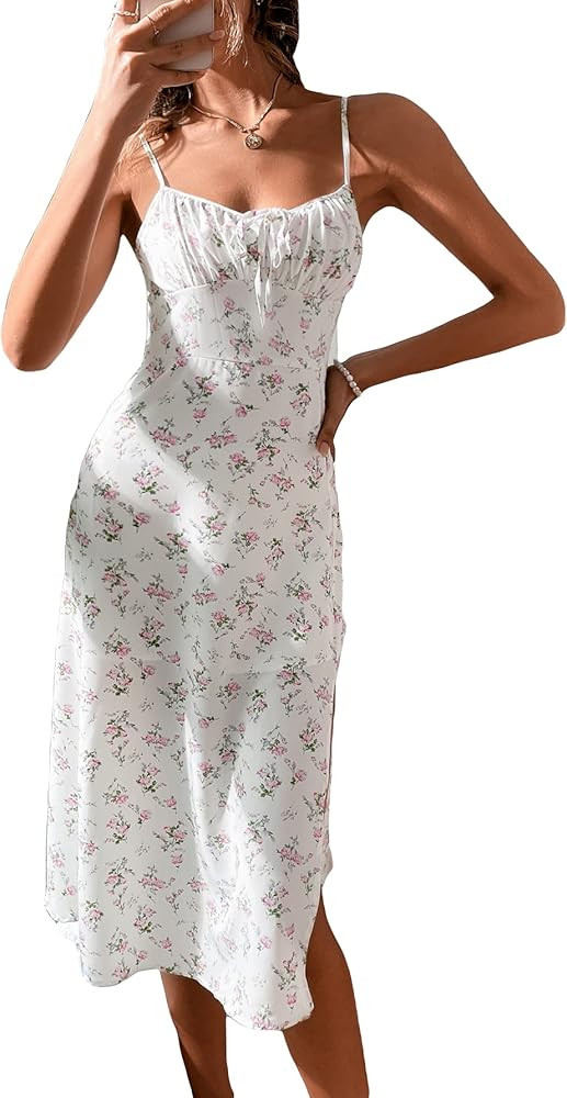 Floerns Women's Summer Split Thigh Spaghetti Strap Cami Midi Floral Dress | Amazon (US)