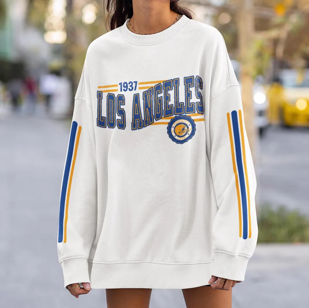 Los Angeles Football Retro Crewneck Sweatshirt, Ram Retro Stripe Sleeve Sweatshirt, LA Ram Unisex... | Etsy (US)
