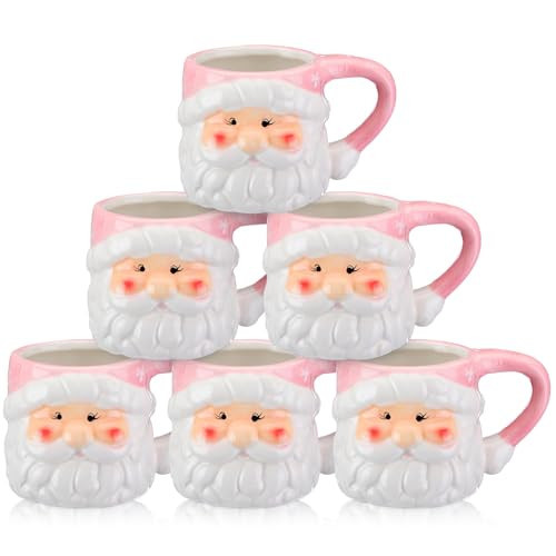 Sliner 6 Pcs Christmas Santa Coffee Mugs Vintage Santa Claus Heads Ceramic Mug Christmas Themed Design Cup Set for Coffee Tea Hot Chocolate Xmas Holiday Gifts (Pink,11 oz) | Amazon (US)