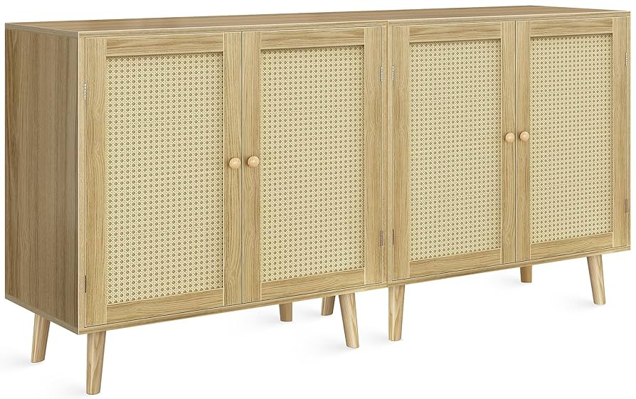 Huuger Buffet Cabinets with Storage, Set of 2, Storage Cabinets with Synthetic Rattan Doors, Acce... | Amazon (US)