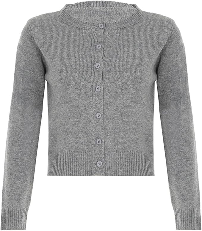 Solid Color Cardigan Sweaters for Women, Button Knit Long Sleeve Shirts for Women Crewneck Crop T... | Amazon (US)