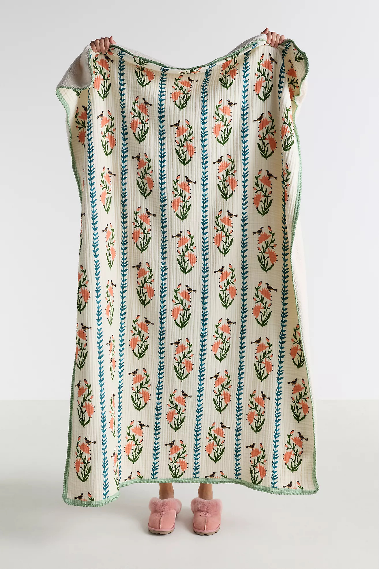 Gauze Cotton Sherpa Floral Printed Throw Blanket | Anthropologie (US)