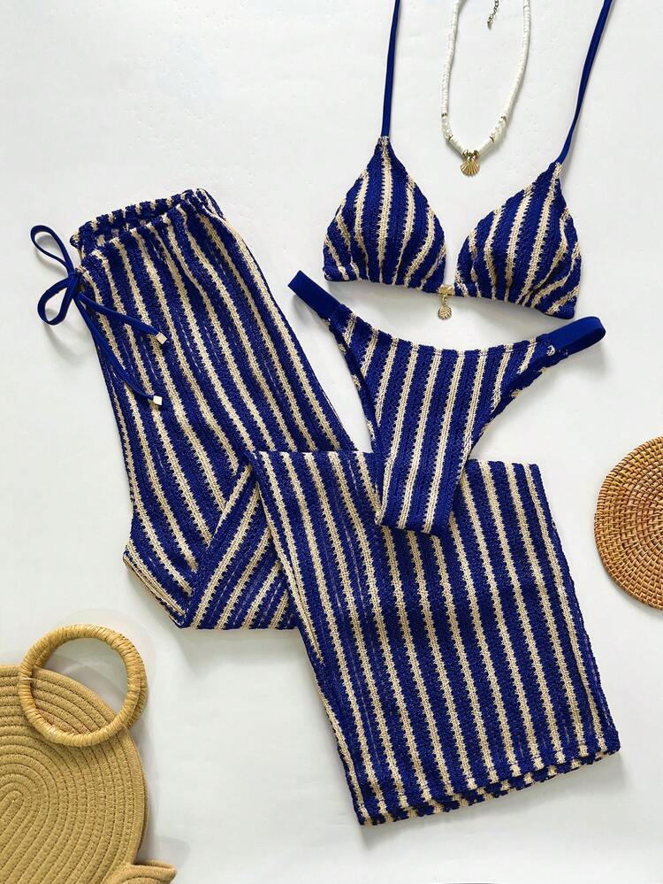 Swim Chiccia Women's Casual Striped Bikini Set For Beach Vacation | SHEIN