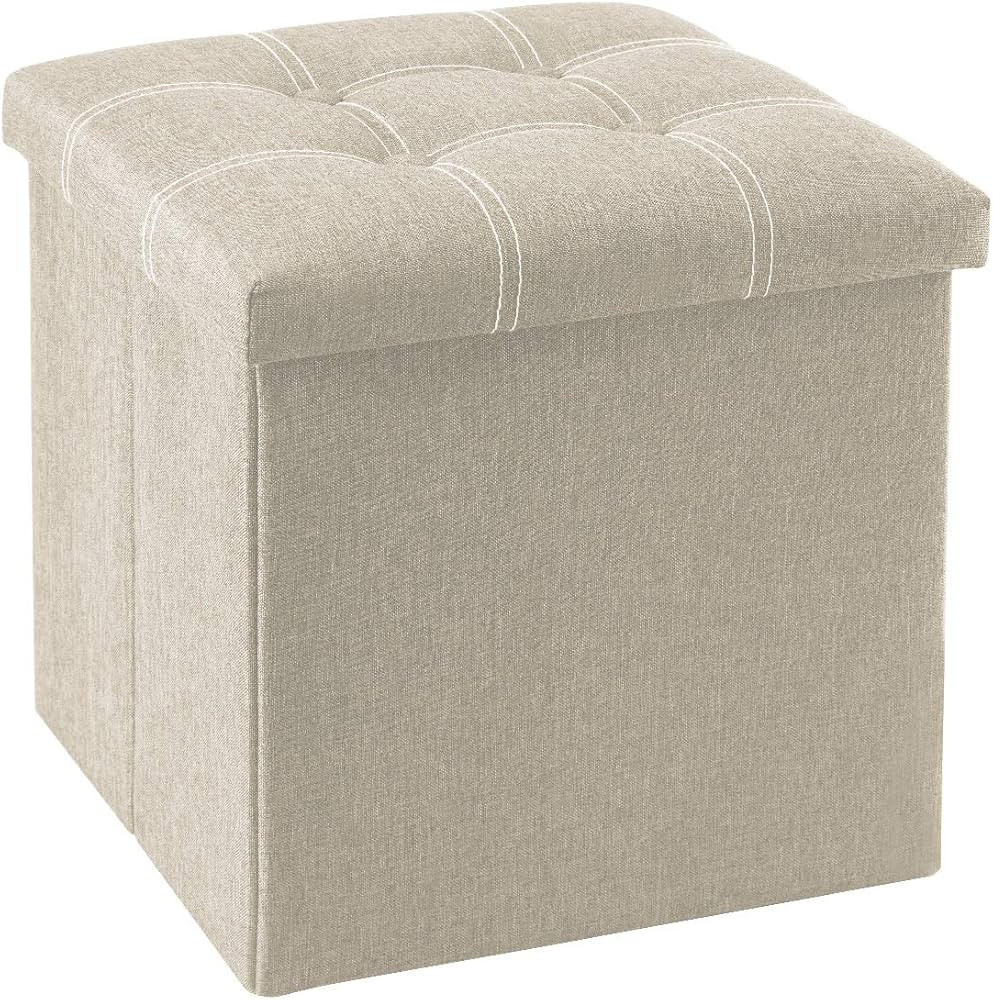 15 inches Storage Ottoman Cube, Foldable Storage Boxes Footrest Step Stool, Padded Seat for Dorm ... | Amazon (US)