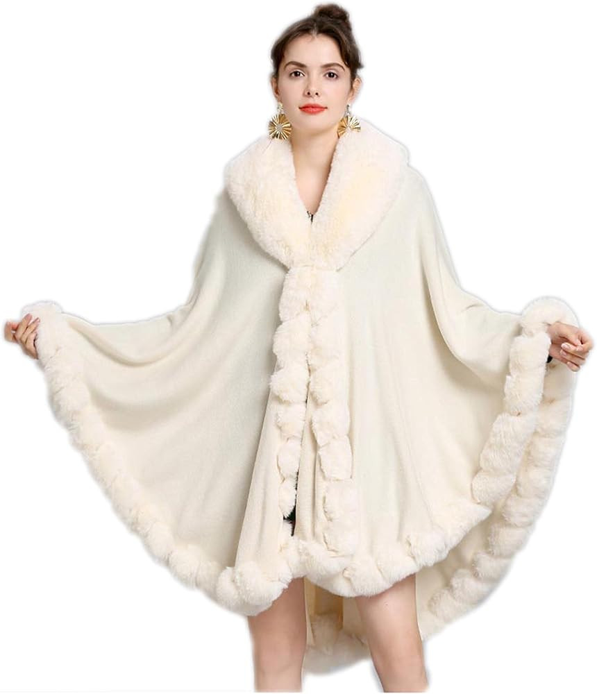 Elegant Faux Fox Fur Collar Knitted Cardigan Shawl Bride Wedding Party Shawl Cloak Coat | Amazon (US)
