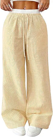 Spriolim Striped Pants for Women Wide Leg Elastic High Waisted Boxer Pants Lounge Pajama Casual T... | Amazon (US)