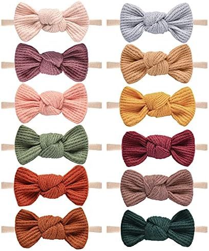 Pack of 12, Baby Girls Headbands Hair Bows Stretchy Nylon Hairbands for Newborn Infant Toddler Hair  | Amazon (US)