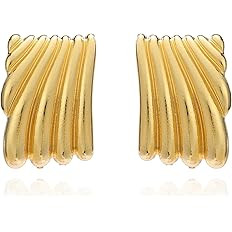 Minimalist Alloy Chunky Striped Rectangle Geometric Square Statement Stud Earrings for Women Jewe... | Amazon (US)