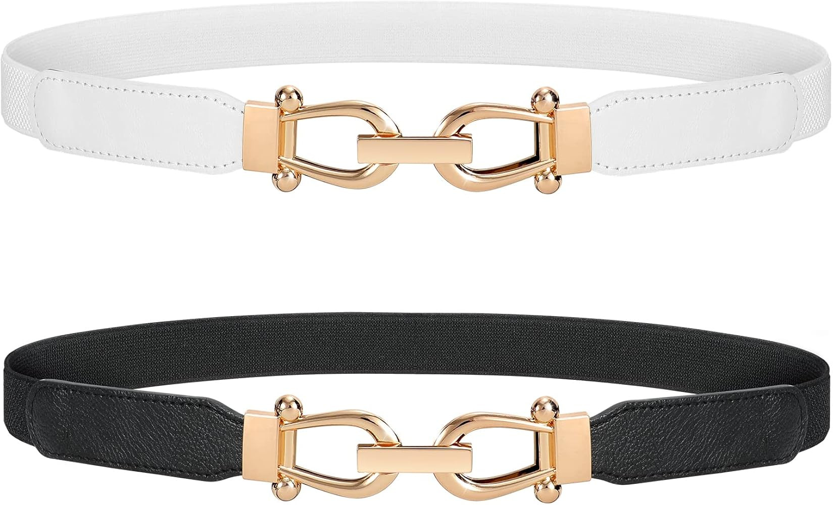 JASGOOD Women Stretchy Waist Belt Retro Elastic Skinny Belt for Ladies with Gold Buckle | Amazon (US)