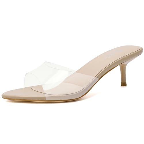Mostrin Clear Print Kitten Heels for Women Pointed Toe Vintage Mules Heels Sexy Slip on Stiletto Backless Sandals for Party Wedding Daily Size 7 | Amazon (US)