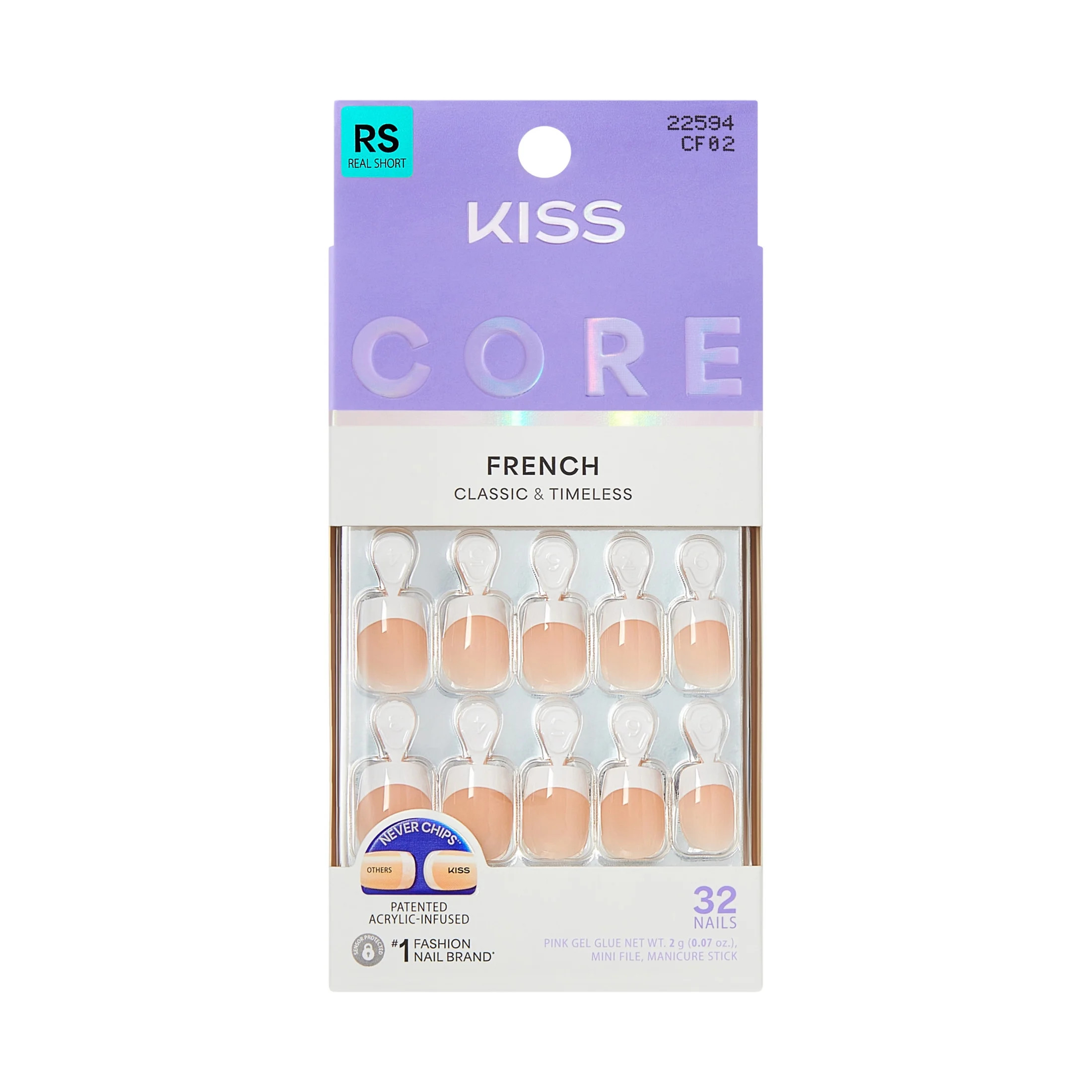 Kiss Core French Tip Press On Nails, ‘If You Dare’, White, Real Short Squoval, 32 Count | Walmart (US)