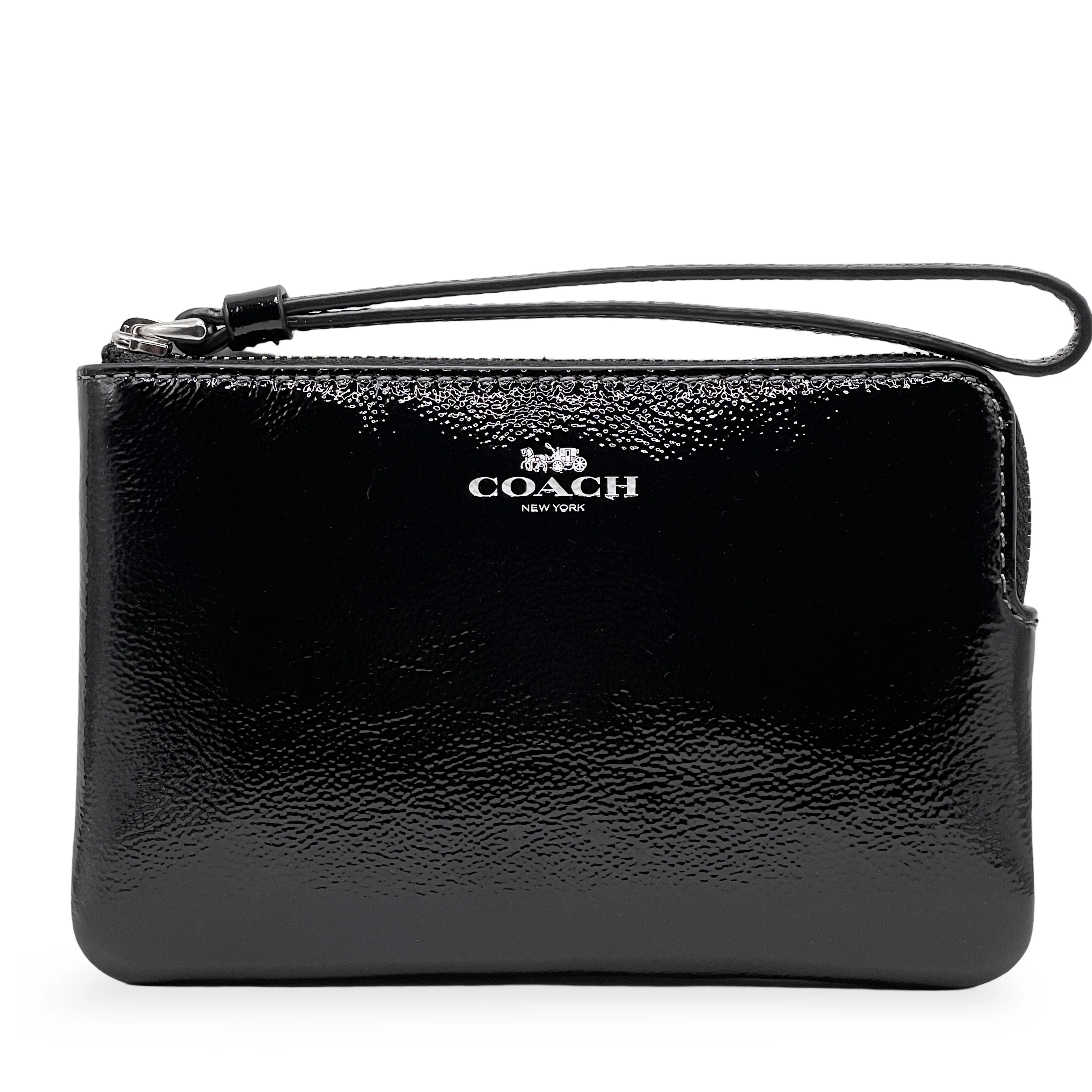 Coach Women's Small Corner Zip Wristlet in Crinkled Patent Leather (Black) | Walmart (US)