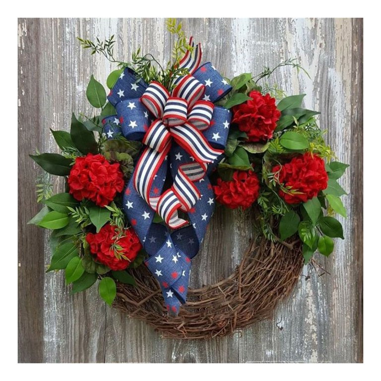 4th of July Wreath, Patriotic Artificial Flower/Berry Wreath with Green Leaves for Independence D... | Walmart (US)