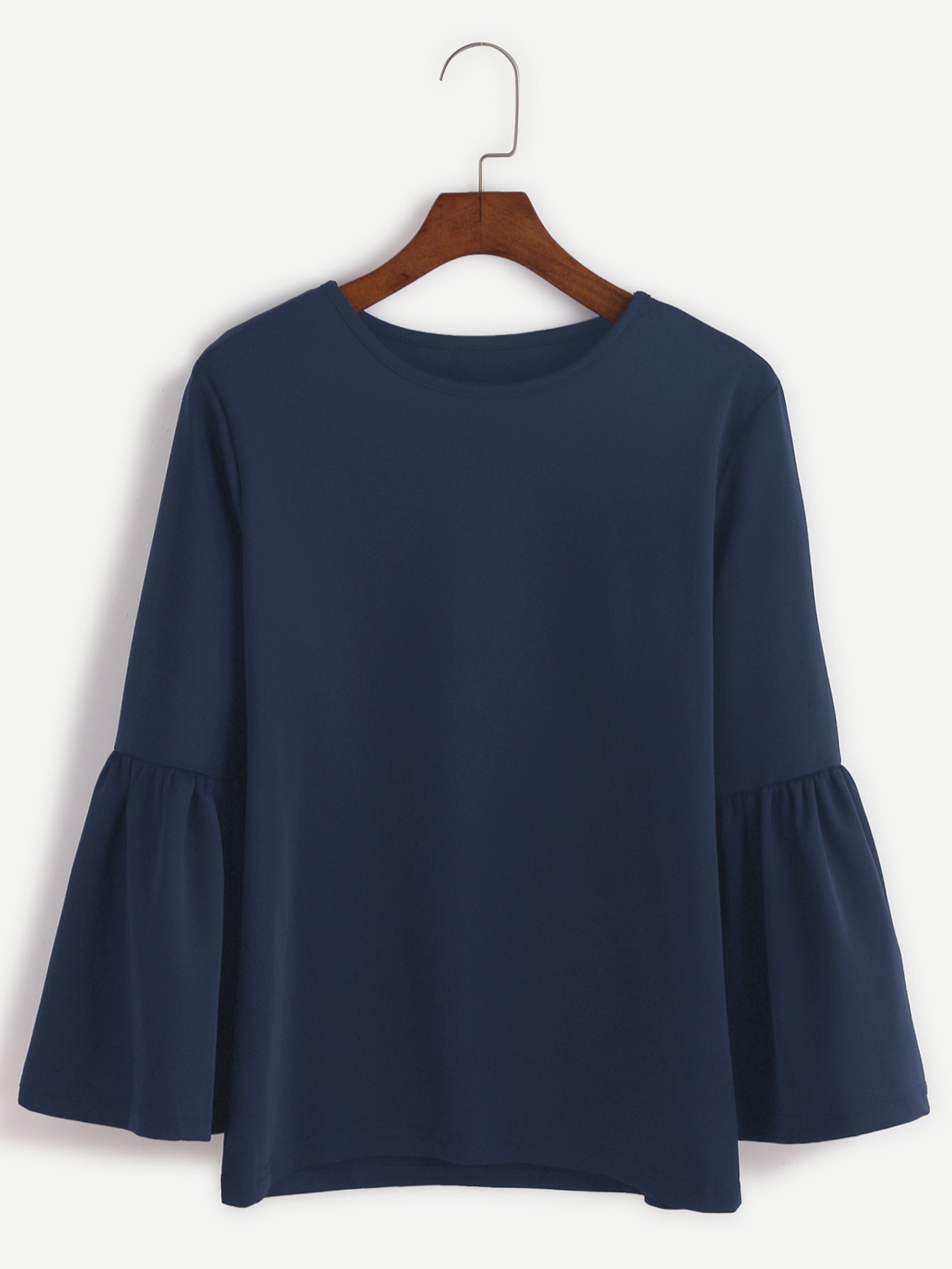Navy Round Neck Bell Sleeve T-shirt | SHEIN
