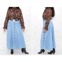 Vintage Denim Maxi Skirt, Full Jean Skirt With Silver Buttons, High Waisted Long with Pockets, Boho  | Etsy (CAD)