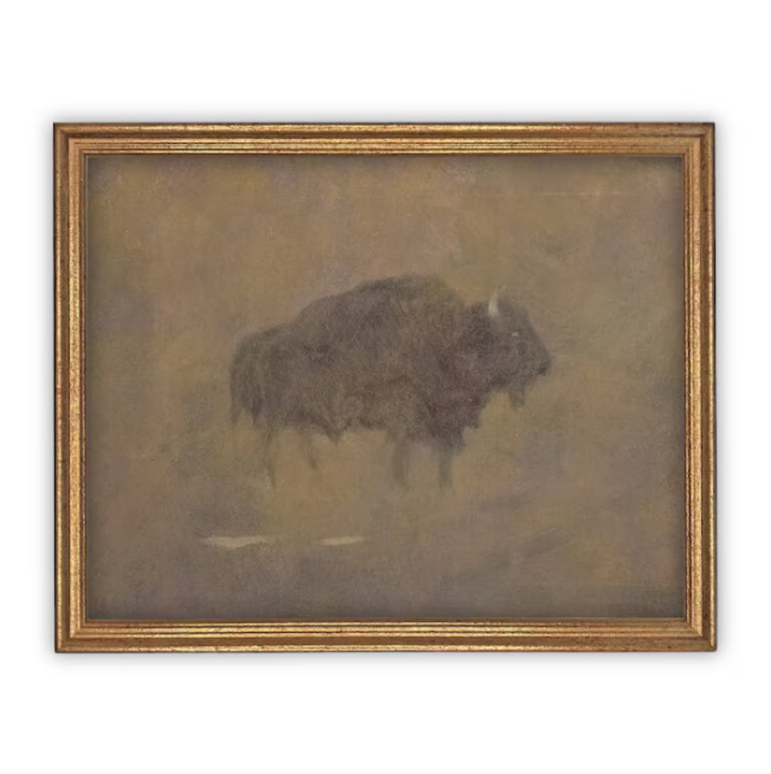 Vintage Framed Canvas Art // Framed Vintage Print // Vintage Painting // Vintage Bison Art// Farm... | Etsy (US)