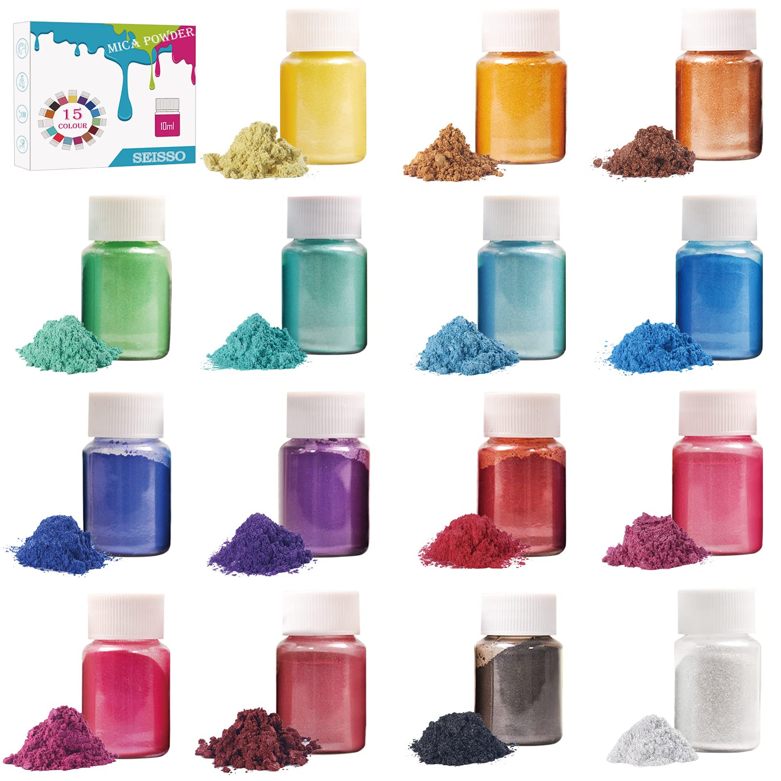 15 Bottles Slime & Candle Mica Powder, Resin Color Pigment, Epoxy Resin, Lip Gloss, Natural Powde... | Amazon (US)
