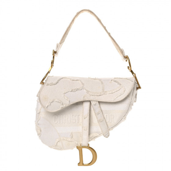 CHRISTIAN DIOR Canvas Embroidered Camouflage Saddle Bag White | FASHIONPHILE (US)