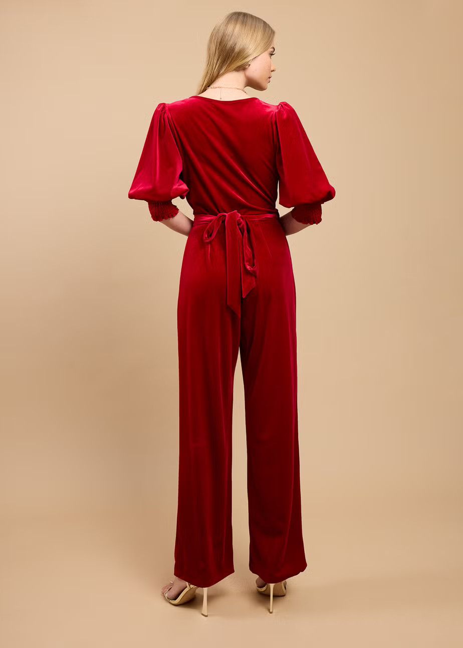 Little Mistress Ruby Red Velvet Wide Leg Jumpsuit by Vicky Pattison | Matalan (UK)