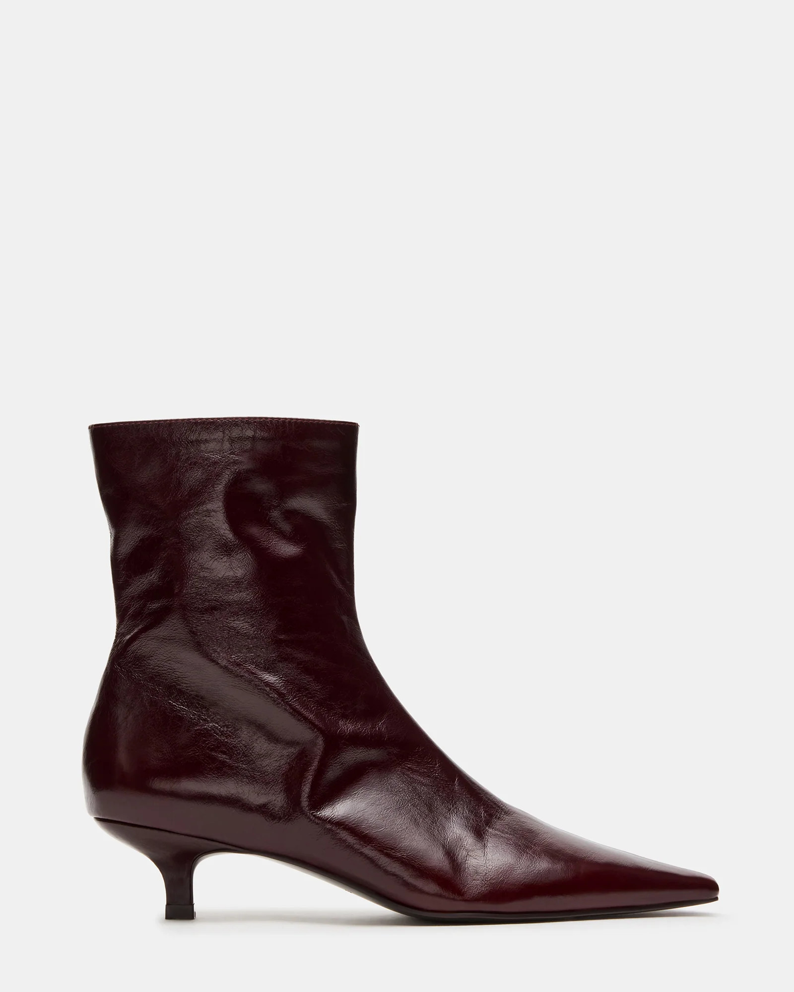 VILE Dark Cherry Leather Pointed-Toe Kitten Heel Women's Ankle Boot | Steve Madden (US)