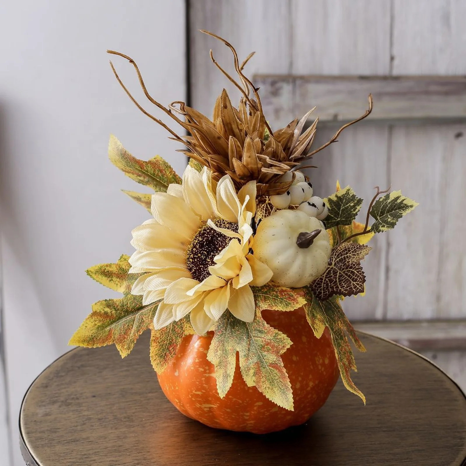 Peacheart Fall Table Decoration, 4.7" Artificial Pumpkin with Sunflower Berry Maple Leave for Aut... | Walmart (US)