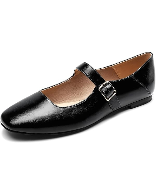 DREAM PAIRS Women's Silver Square Toe Mary Jane Flats: Comfortable Casual Slip On Dress Shoes wit... | Amazon (US)