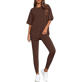 BTFBM Two Piece Lounge Set Women 2026 Spring Casual Oversized Shirts Leggings Matching Workout Ai... | Amazon (US)