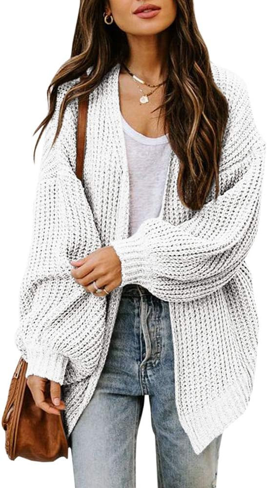 Haloumoning Womens Oversized Open Front Cardigan Sweaters Long Sleeve Casual Chunky Knit Loose Co... | Amazon (US)
