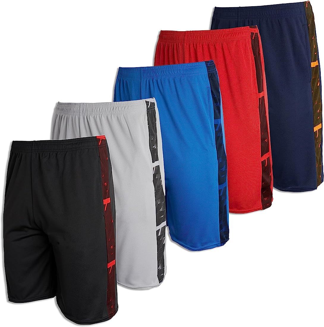 Real Essentials Boys' 5-Pack Mesh Active Athletic Performance Basketball Shorts with Pockets | Amazon (US)