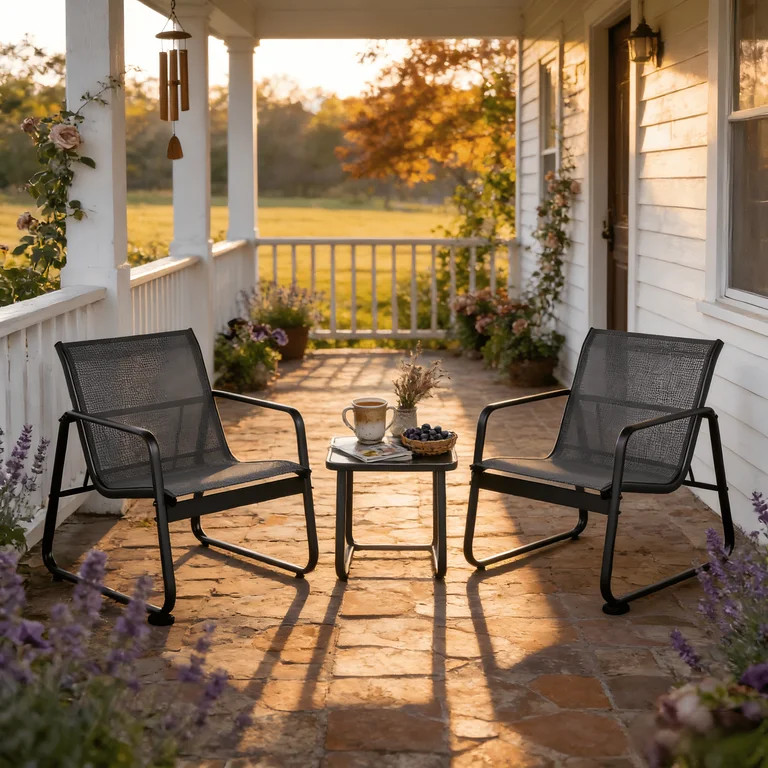 Outdoor Bistro Set, Lofka 3 Piece Patio Furniture Set with Tempered Glass Side Table, All-Weather... | Walmart (US)