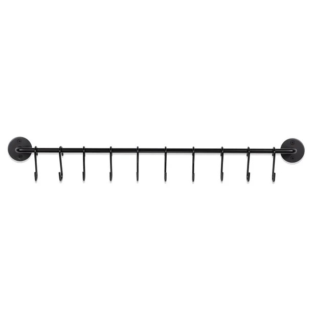 Wallniture Cucina 24" Kitchen Utensil Holder Rack with 10 S Hooks, Steel, Black | Walmart (US)