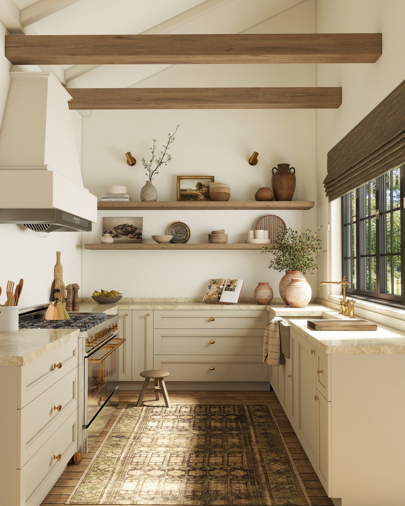Warm oak, layered textures and timeless details 🤎

Natural materials, creamy cabinetry and aged brass create a kitchen that feels relaxed, understated and lived in.

Design details
Transitional kitchen • Warm neutral cabinetry • Natural oak shelving • Marble worktops • Aged brass hardware • Vintage rug

#LTKuk #LTKhome #LTKstyletip