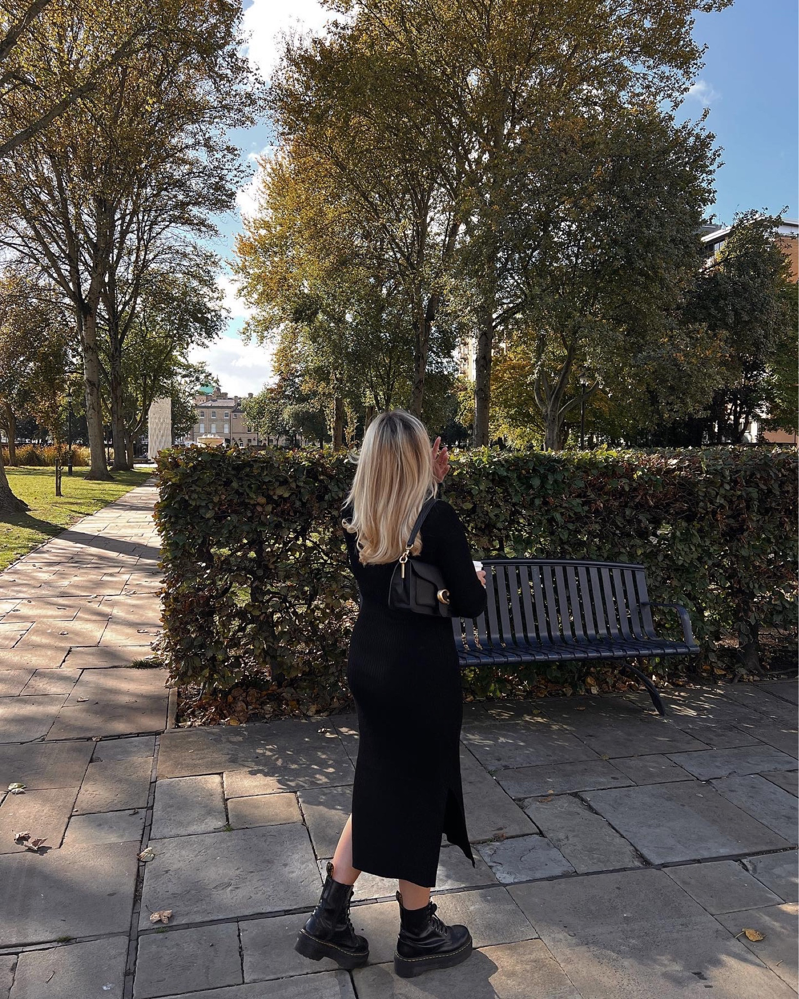 all black outfit featuring a rib knit slit midi dress, black dr martens jadon platform boots and a classic coach tabby shoulder bag with gold details

#LTKeurope #LTKstyletip #LTKshoecrush