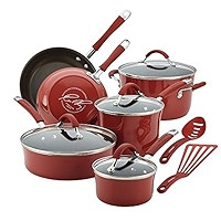 Rachael Ray Cucina Nonstick Cookware Pots and Pans Set, 12 Piece, Cranberry Red | Amazon (US)
