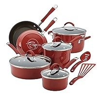 Rachael Ray Cucina Nonstick Cookware Pots and Pans Set, 12 Piece, Cranberry Red | Amazon (US)