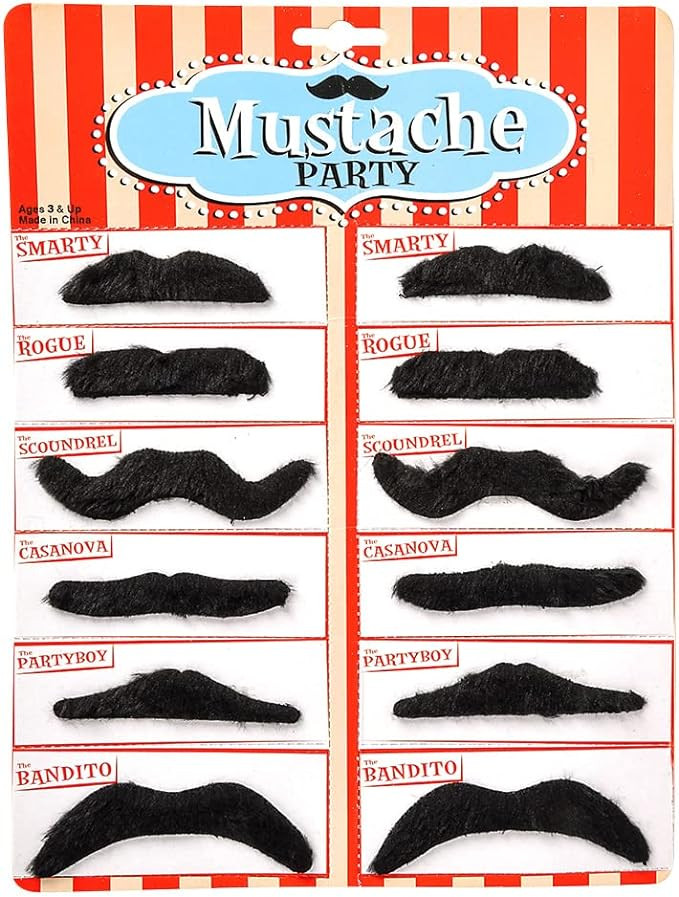 Road Island Novelty 3.5" Black Fake Mustaches, Pack of 12 | Amazon (US)