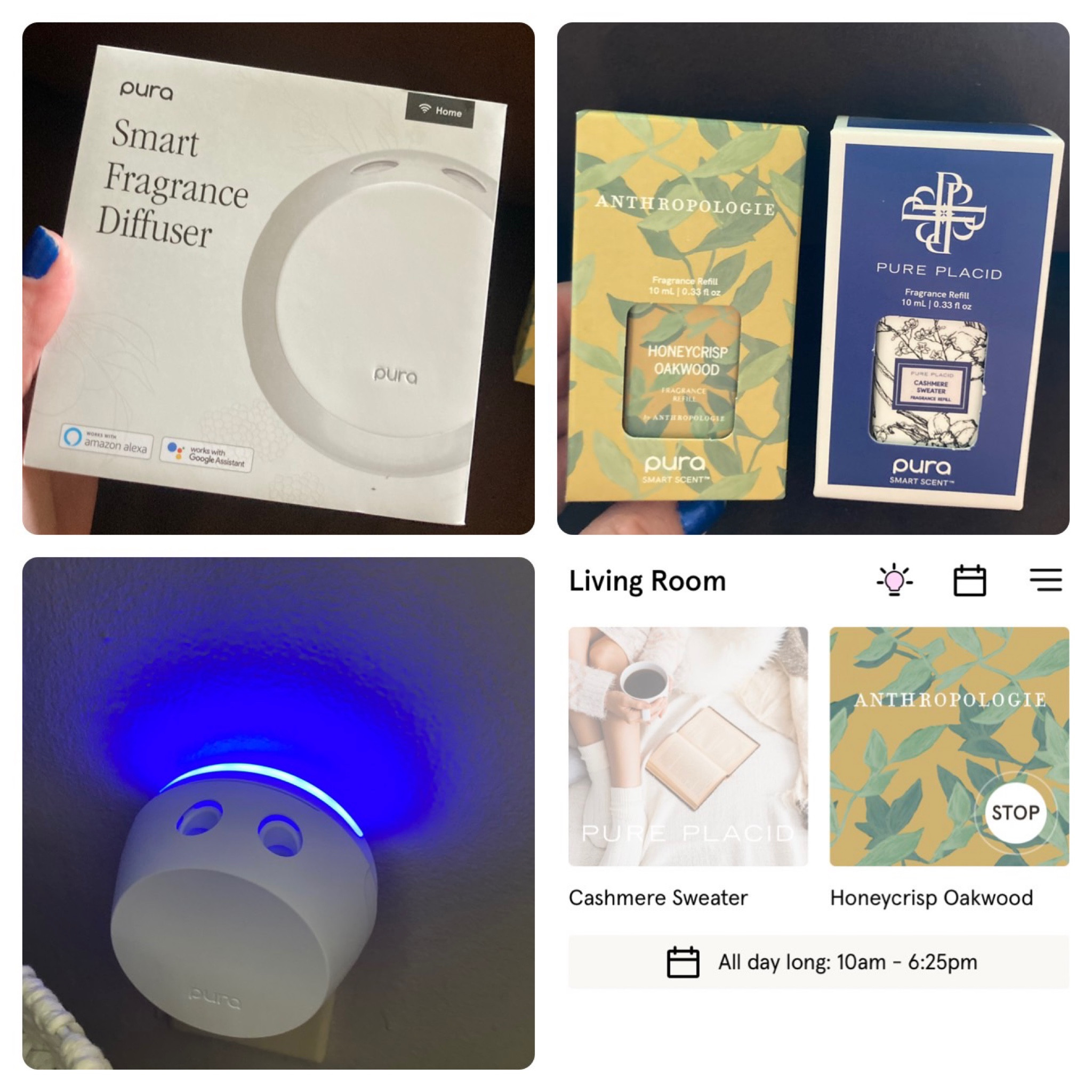 Home scents from Pura. I ordered the Pura 4 with the two fragrances. So far so good! 
Plug in, download the app, put in the scents, and you can set the timer for them! 

#LTKSeasonal #LTKGiftGuide #LTKSale