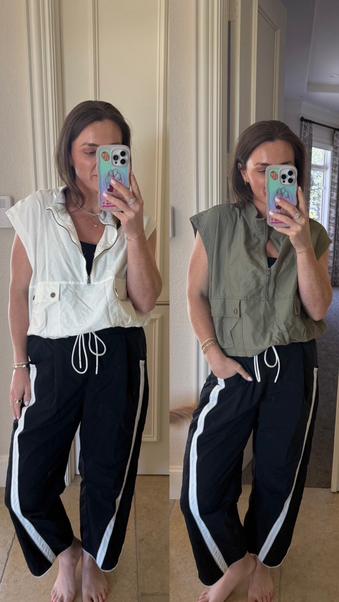 Pants are size Medium in the black/white combo
White Heather Grey vest is size Small
Sage Stone (green) vest is size Medium
Wearing the All Clear Solid Cami in size M/L under! 


#LTKActive #LTKHome #LTKMidsize