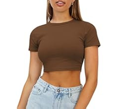 WYNNQUE Womens Crop Tops Cute Summer Scoop Neck Basic Tees Slim Fit Trendy Short Sleeve T Shirts ... | Amazon (US)