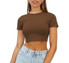 WYNNQUE Womens Crop Tops Cute Summer Scoop Neck Basic Tees Slim Fit Trendy Short Sleeve T Shirts ... | Amazon (US)