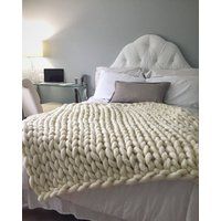SALE! Chunky Knit Blanket, Merino Wool Blanket, Hand Knitted Blanket. 23 Micron Super Chunky Warm Blanket! | Etsy (US)
