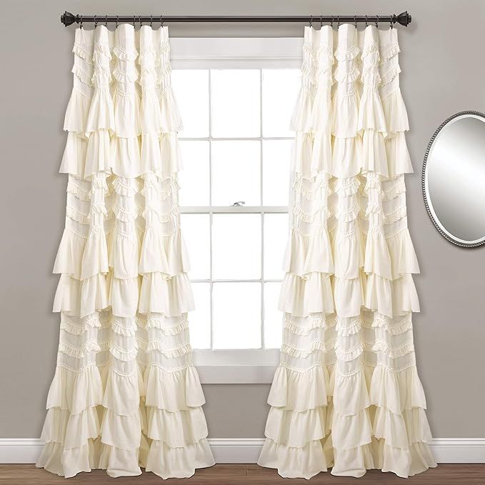 Lush Decor Kemmy Curtain | Ruffled, Textured Shabby Chic Style Window Panel for Living, Dining Ro... | Amazon (US)