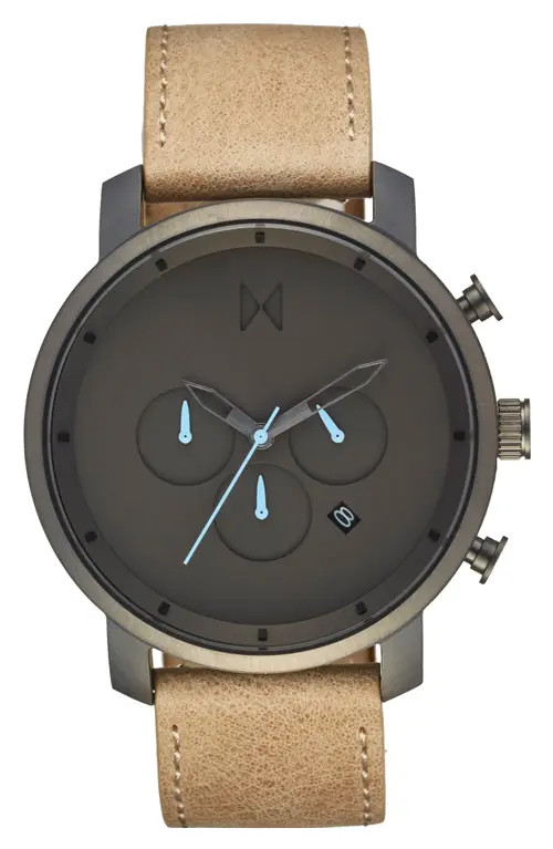 MVMT Chronograph Leather Strap Watch, 45mm in Gunmetal at Nordstrom | Nordstrom