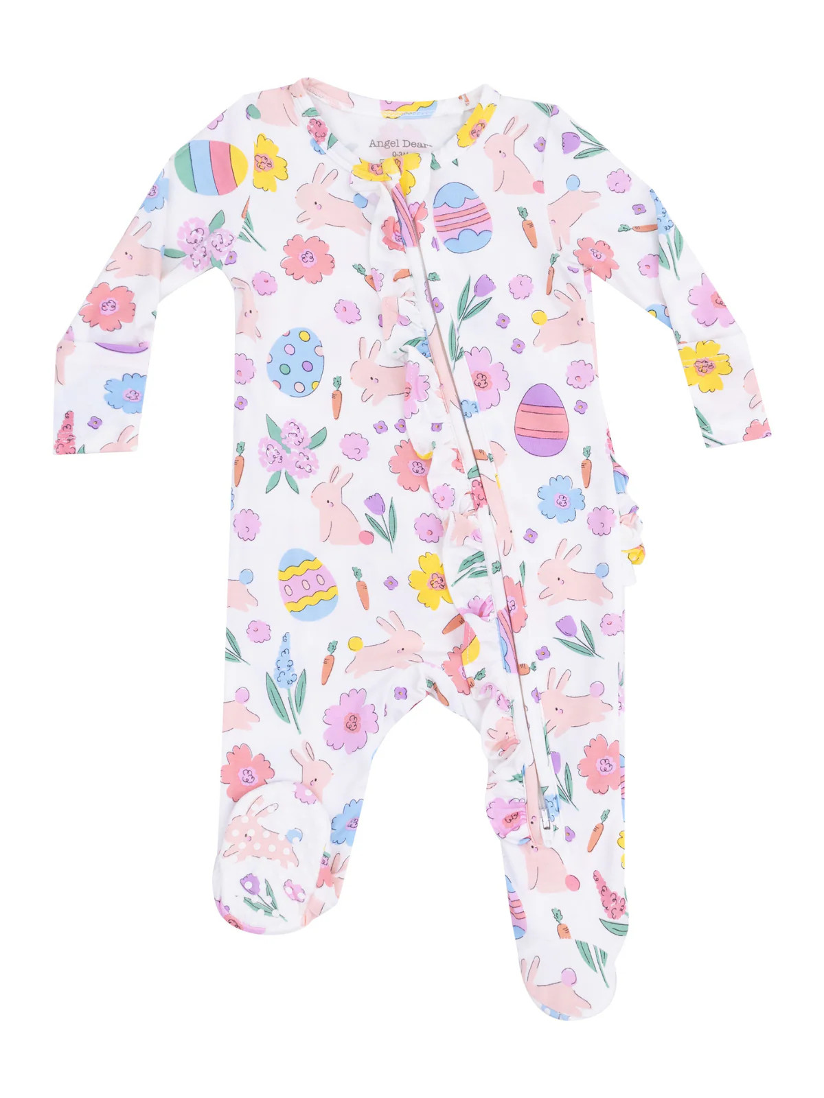 2-Way Zip Ruffle Back Footie, Easter Bunnies Pink | SpearmintLOVE