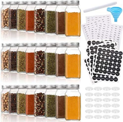 Aozita 24 Pcs Glass Spice Jars/Bottles - 6oz Empty Square Spice Containers with Spice Labels - Sh... | Amazon (US)