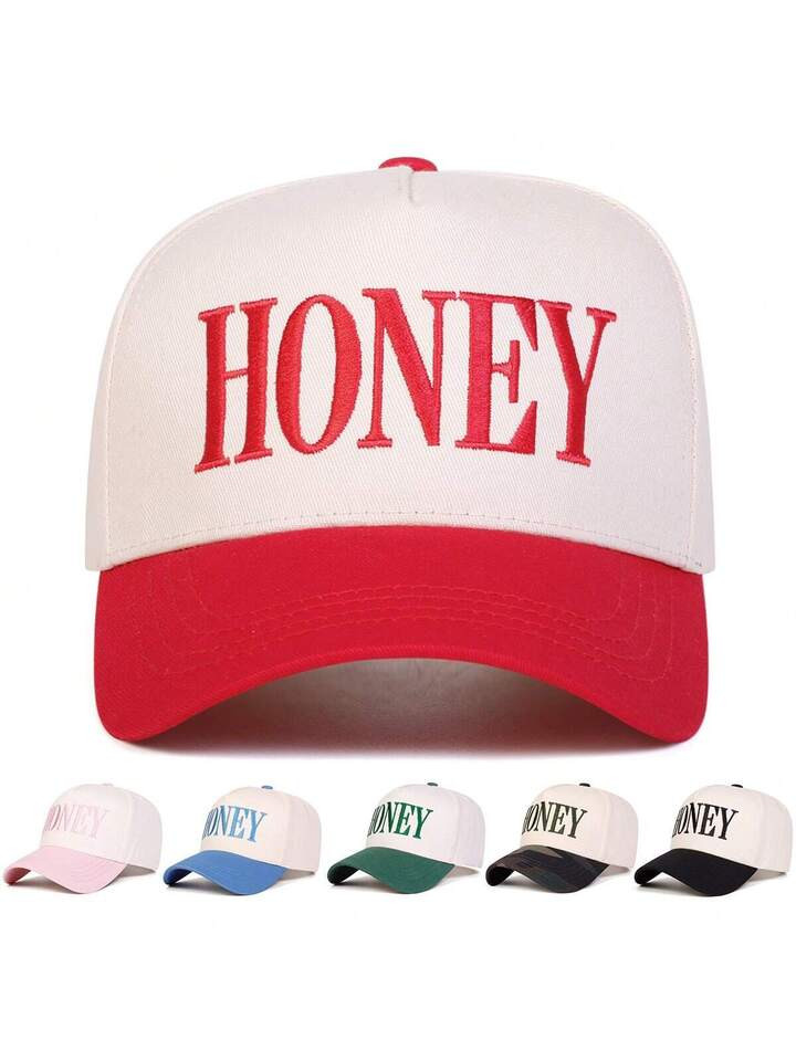 1 Pc Women's Adjustable "HONEY" Letter Printed Baseball Cap, Fashion 5-Panel Hat For Outdoor, Casual, Sun Protection, Spring/Autumn Travel | SHEIN