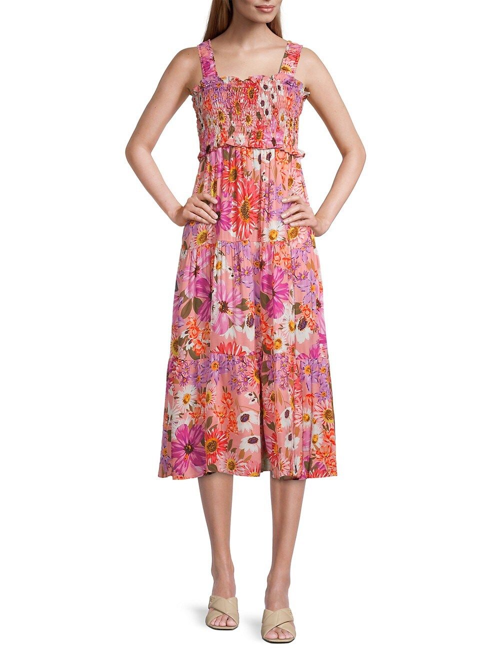 Tiered Floral Smocked Midi-Dress | Saks Fifth Avenue