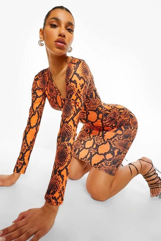 Snake Print Cut Out Midi Dress | Boohoo.com (US & CA)