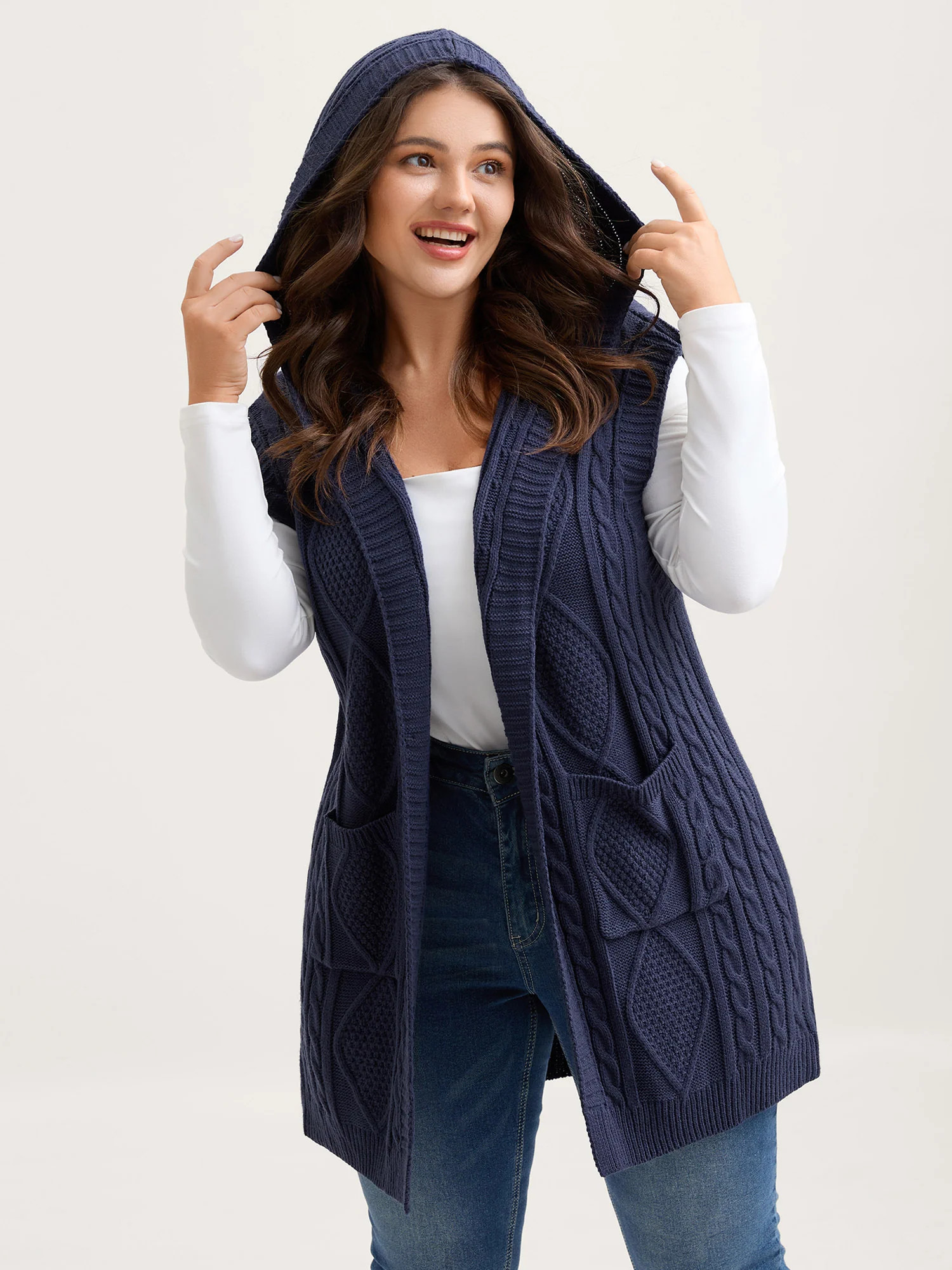 Twisted Hooded Sleeveless Knit Cardigan | Bloomchic