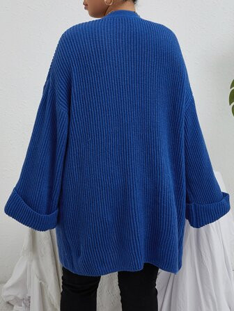 SHEIN Frenchy Plus Drop Shoulder Open Front Cardigan | SHEIN